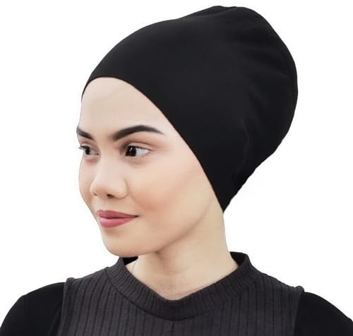 Silk Story Handmade Hijab Volumizer Cap Turban Under Scarf Bonnet Shawl Chemo Hair Head Cover Cotton, Black, Free Size