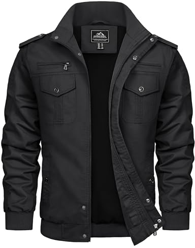 TACVASEN Herren Übergangsjacke Frühling Jacke Blouson Fliegerjacke Freizeit Leichte Baumwolljacke für Männer Schwarz 2XL