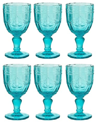 BUTLERS 6er Set Weingläser Glas - VICTORIAN - Spülmaschinenfest | Farbe Türkis - 230 ml - Weinkelche für Rotwein & Weißwein - Stielgläser für Rosé & Dessertwein - Relief-Prägung