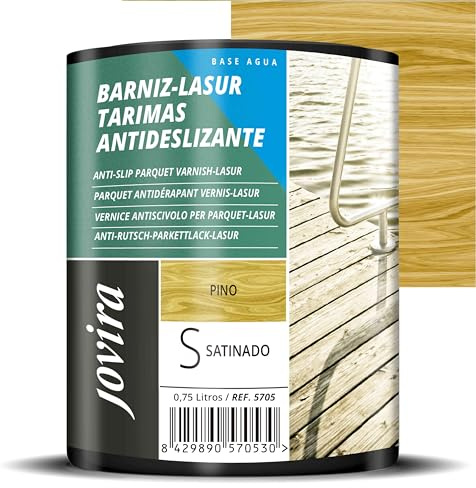 JOVIRA PINTURAS BARNIZ-LASUR Protector Antideslizante Tarimas al Agua. Protege, decora y embellece tarimas de piscinas y jardines. (750 Mililitros, Pino) G-19