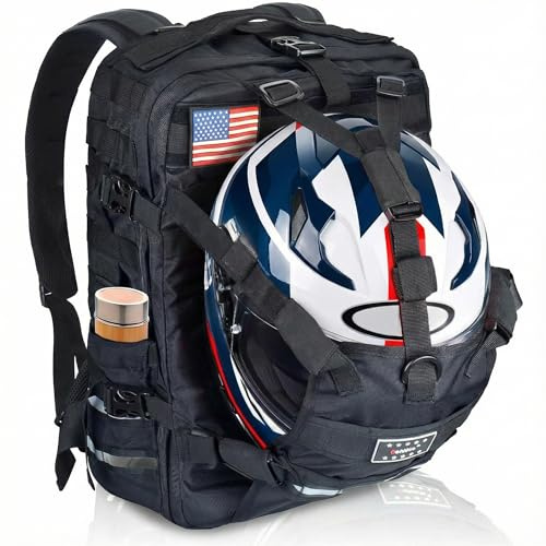 Sresk Große Kapazität Helmhalter Motorrad Helm Rucksack Schwarz Modern Uni 45L Wasserabweisend Nylon Erwachsene Outdoor Radfahren Wandern Arbeit