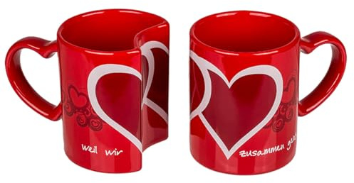 Out of the blue Tasse mit zwei Herzen, geputzt