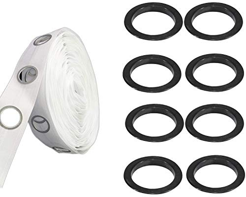 Weddecor White 5 Metres Curtain Tape with 40pcs 40mm Plastic Black Eyelets Drapery Slide Rings for Room, Doors Windows, & Backpack Bag Hole, Shower Curtain Rods, Drapes | Includes 40pcs Black Curtain Eyelets With 5 Metres Of Heading Tape For Creating Professional-Looking Curtains With Ease