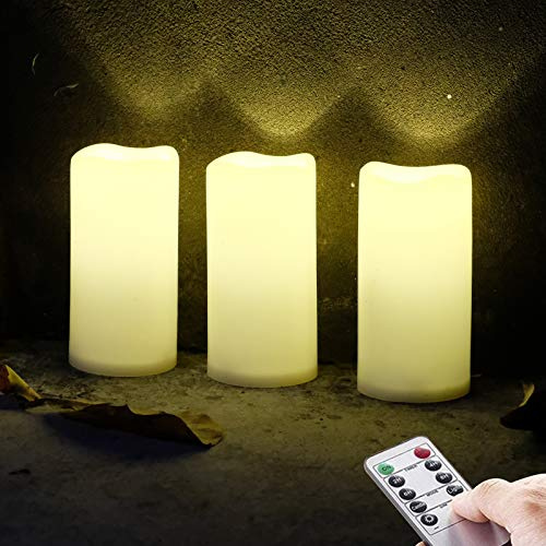 NONNO&ZGF 3 Outdoor Stück LED im Freien Wasserdichte Kerzen, Batteriebetriebene Plastikkerze mit Fernbedienung/Timer-Funktion (Warmweißes Licht) - 7,5cm X 15cm