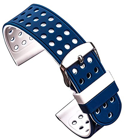 ZXF Uhrenarmband, Silikonkautschukarmbands 18mm 20mm 22mm 24mm Frauen Männer Mode Zweifarbige Atmungsaktive Gurtuhr Band Uhr Zubehör Silikon Gummi Uhrenarmband (Color : Blue and White, Size : 24mm)