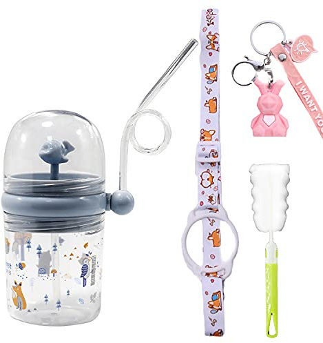 Whale Bouteille d'eau avec paille - Motif flamant rose - Oiseaux gris 3 - 260 ml