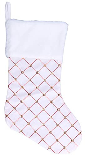 EVTSCAN Weihnachtsstrumpf Geschenktüte Gold Pailletten Weihnachtsbaum Ornament Hängende Strumpf für Festival Kamin Dekoration(Weiß)