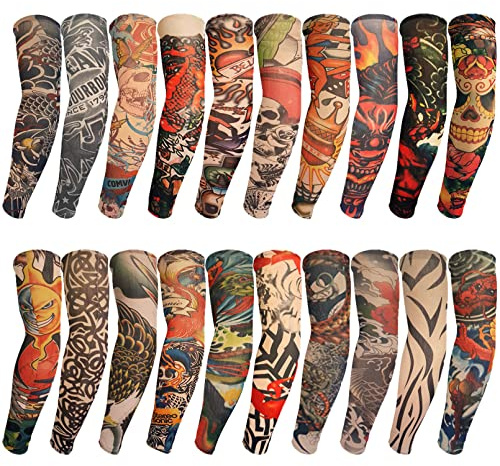 ChurlChurl 20 Pieces Tattoo Sleeves for Men and Women, Temporary Tattoo Arm Sunscreen Sleeves for Men Women Slip on Tattoo Arm Sleeves Kit