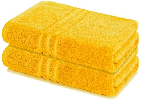 Lavea® 2er Set Saunatuch 80×200 cm - Rapsgelb | 100% Baumwolle – Großes Saunatuch für Damen & Herren, saugstarkes Frottiertuch, weich, waschbar, Frottierserie Elena