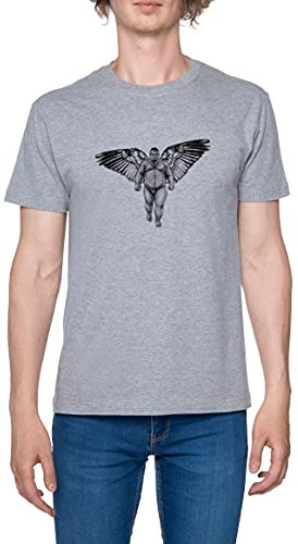 Wrestler Big Male with Wings Maglietta da Uomo a Maniche Corte Casual Leggera Girocollo Grigio Men's Tshirt Grey Crew Neck 3XL