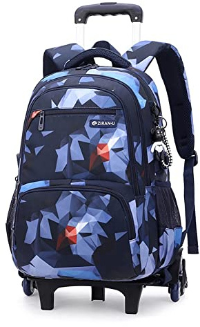 ANSIEDIO Laptop Ryggsäck Med Hjul - Vattentät Trolley Skolväska För Pojkar Grils, Reseväska För Skola/Utomhus/Resor (Blå Geometrisk)