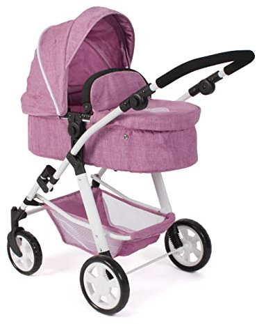 Bayer Chic 2000 - Puppenwagen Nele, 2-in-1 Kombipuppenwagen für Kinder von 3 bis 8 Jahren, Puppenkinderwagen mit umwandelbarer Babywanne, Kinderwagen für Puppen bis 50 cm Größe, Jeans pink