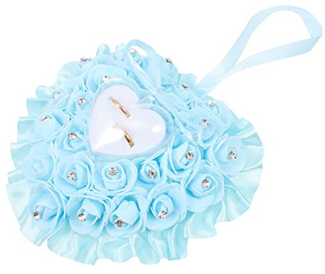 SEWACC Hochzeitsring Kissen Braut Spitze Ring Kissen Braut Ring Träger Halter Kissen Träger Romantische Spitze Kristall