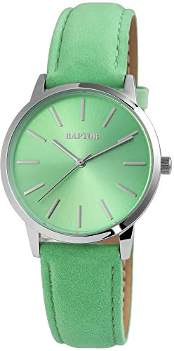 Raptor Sunny Damen-Uhr Leder Dornschließe analog Quarz RA10214 (grün silberfarbig)