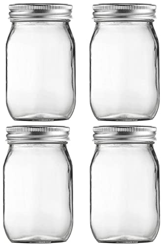 Glass Mason Jars, 16oz Regular Mouth Canning Jar with Airtight Lids, 4 Pack