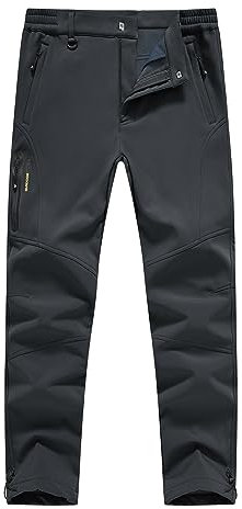 YSENTO Herren-Skihose mit Fleece-Futter, wasserdicht, Softshell-Isolierung, Winter-Cargohose, Wandern, Camping, grau dunkel, 32