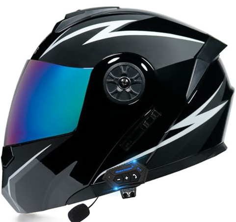 RUYICZB Casque De Moto Modulaire Bluetooth, Casque Avant Intégral Rabattable, Approuvé Dot/ECE, avec Double Visière, Haut-Parleur Intégré, Microphone,F,S