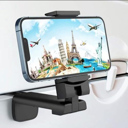 Orco Phone Stand Universal Mount Phone Holder 360 Degree Rotating Adjustable Phone Clamp Compatible with iPhone Android Phones Portable Phone Mount for Airplane Trays Desk Bed Cabinet (Black)