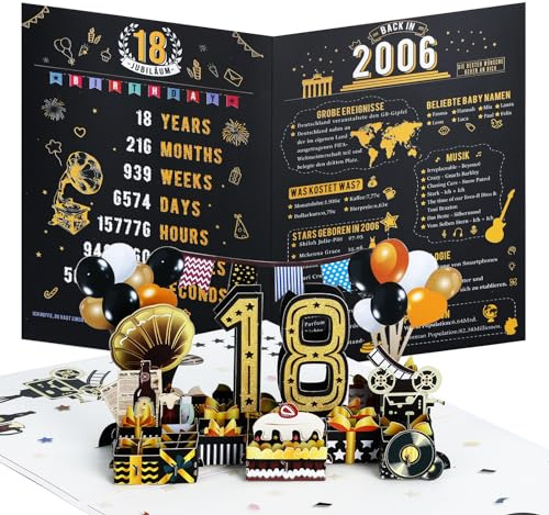 joyoldelf Geburtstagskarte zum 18, 2006 Jahrgang Geschenk, Pop Up Grußkarten, 3D Pop Up Karte Geburtstag Grußkarte, Geburtstagskarten mit Umschlag, Geburtstagsgeschenk für Männer Frauen Jubiläum