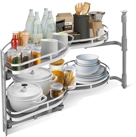 Cocoarm 2-stöckiges, Blindes Eckschrank-Tablett, Höhenverstellbar, Stark Belastbar, Ausziehbarer Organizer, Maximiert die Aufbewahrung in der Küche (Rechts offen)