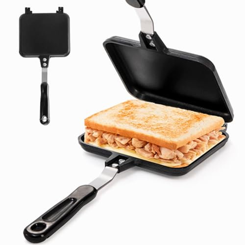 Cididu Hot Sandwich Maker, Grilled Sandwich Toaster Gas Stove, Double-sided Non-stick Frying Pan for Bread Panini Cheese Pancake Breakfast, Stovetop Sandwich Grill Press Flip Pan for Camping Kitchen