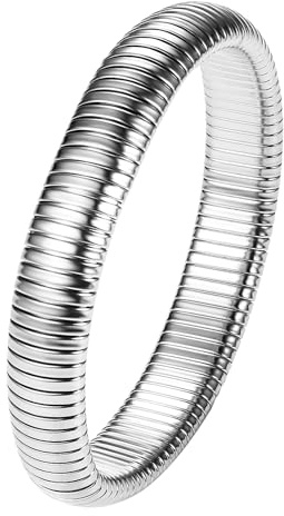 JewelryWe Bracciale Catena a Maglie Elastiche Flessibile: Bracciale da Donna Uomo Reggimaniche Elastici per Camicia in Acciaio Inossidabile Colore Argento 1.2cm Largo