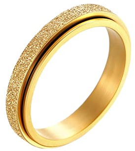 KnBoB 4MM Titan Damen Ring Gold Spinner Ring Schlicht Matt Schmuck Anti Anxiety Ring Größe 60 (19.1)
