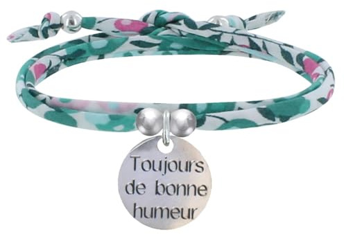 LES POULETTES BIJOUX - Bracciale Doppio Collegamento liberty e Medaglia Toujours de Bonne Humeur in Argento 925 - Verde
