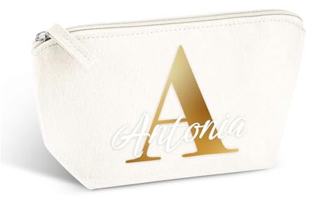 Love Faith personalisierte Filz-Kosmetiktasche - Weiß - 16x12,5x6 cm | Wähle Initiale & Namen für die Gravur - Robuster Filz-Kulturbeutel - Nachhaltiger Reisebegleiter für Männer & Frauen