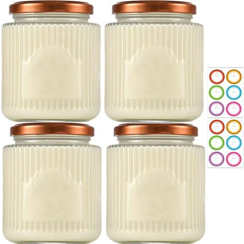 BEVKAF Confezione da 4 barattoli in vetro con coperchio, da 500 ml, per conservare miele, marmellata, fagioli, barattoli in vetro con coperchio (coperchio oro rosa)