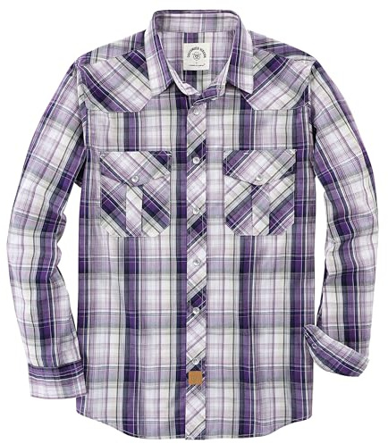 Dubinik® Camicia Uomo Quadri Bottoni Vintage Casual con Bottoni Automatici Western Cowboy Regular Fit Viola Grazioso 4XL
