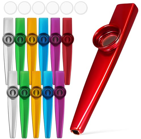 HANABASS Metal Kazoo Set 12 Pack Small Lightweight Kazoo Instruments with Diaphragms for Kids Adults Beginner Practice and Performance Compact Musical Flutes
