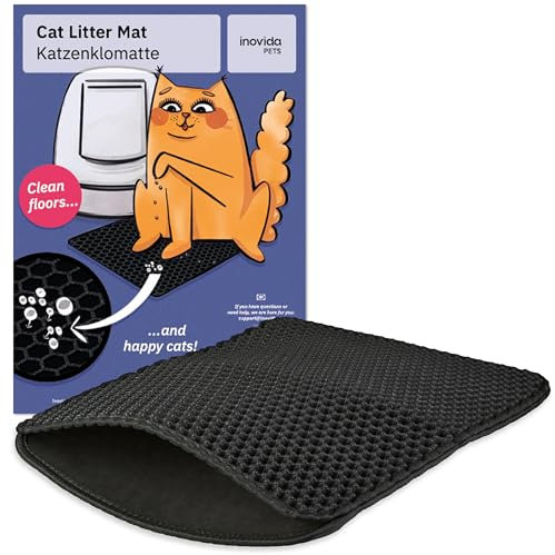 Alfombrilla para Arenero de Gatos Negra XS: Alfombra para Arenero 30x40cm – Lavable, Extra Pequeña – Recoge Arena – Ahorra Espacio – Alfombrilla Antideslizante Impermeable – de Inovida
