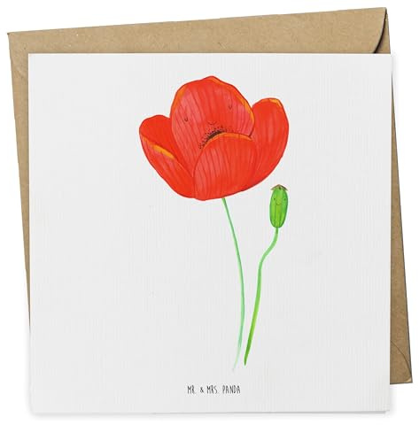 Mr. & Mrs. Panda Grußkarte Blume Mohnblume - Geschenk, faltkarte, Mohn, Religion, Respekt, Garten, Klappkarte, Selbstliebe, anlasskarte, Motivation, doppelkarte, Glückwunschkarte
