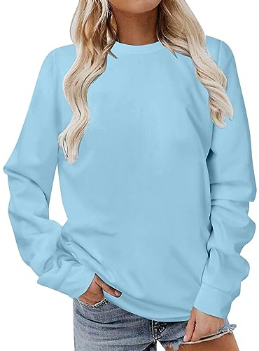 Womens Casual Sweatshirt UK 2024 Fashion Long Sleeve Crew Neck Pullover Tops Dressy Comfy Solid Color Loose Fit Blouse Ladies Elegant Fall Winter Going Out Basic Jumper Shirts
