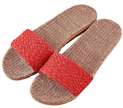 Lazzboy Hausschuhe Damen Slippers Flachs Schuhe Indoor Atmungsaktiv Outdoor Sandalen rutschfest Rattan Hallenschuhe Duschlatschen Sauna Badelatschen Badeschlappen Pantoletten (Rot,39)