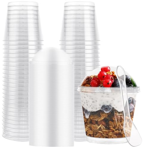 FWEEK 100PCS 210ml/7oz Clear Plastic Dessert Cups with Lids, Reusable for Party, Wedding