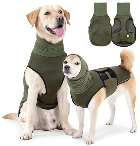 Yanmucy Beruhigender Hundemantel mit Hund Snood 2 in 1 Angstlinderung Verstellbare Angstjacke mit Hunde-Kapuzenpullover Ohrenschützer Relieve Nervöser Hund Weste für Feuerwerk Thunder (Grün, S)
