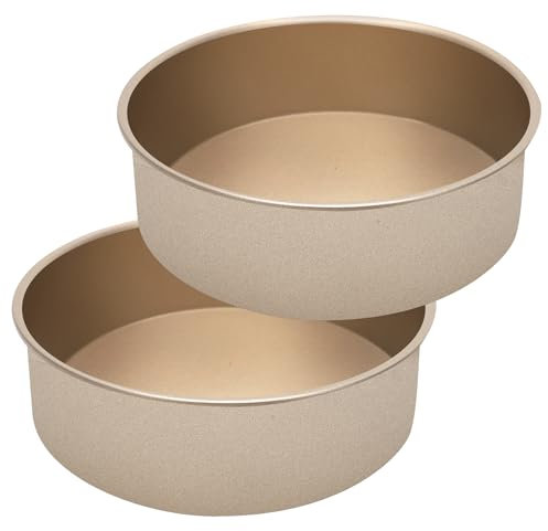 IVEOPPE Stampi da forno rotondi, 20 cm, 2 pezzi di stampi da forno con teglia rotonda in acciaio inox con rivestimento antiaderente, adatti per torte, brownies, torte, lasagned,oro