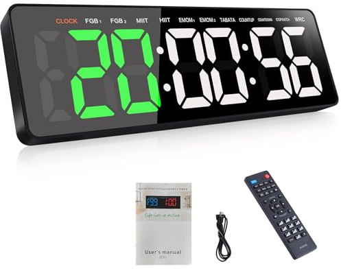 AnExer 16.5 Gym Timer, Gym Clock With Stopwatch, Count Down/Up, Remote Control Interval Training Gym Indoor Timer Suitable for TABATA, EMOM
