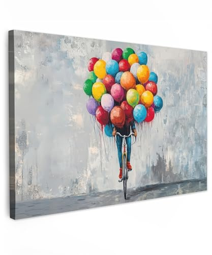 MuchoWow© Leinwandbilder Groß XXL Wall Art Decoration Bilder für die Wand | 120x80 cm - Schlafzimmer Deko Canvas Painting Wanddekoration Wohnzimmer Luftballons - Straßenkunst - Vintage