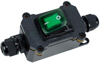 Interruptor basculante de cable en línea con luz indicadora, IP65, caja impermeable, control de encendido/apagado, interruptor basculante para unidades exteriores (J)