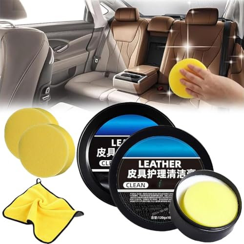Leader Lot de 2 crèmes de nettoyage et de soin pour le cuir, crème de réparation du cuir de voiture, crème de nettoyage d'intérieur automobile, pâte de nettoyage pour cuir de voiture