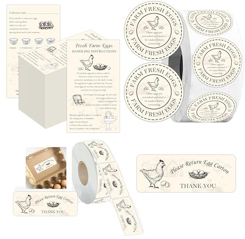 Premium Farm Fresh Packaging Supplies Set Includes 200 Double-Sided Handling Instructions and 500 Each of Egg Labels and Return Stickers