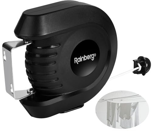 Rainberg Retractable Clothes Line, 15m/30m Washing Line, Wall-Mounted, PVC-Coated, Indoor/Outdoor (Single Line(15m))