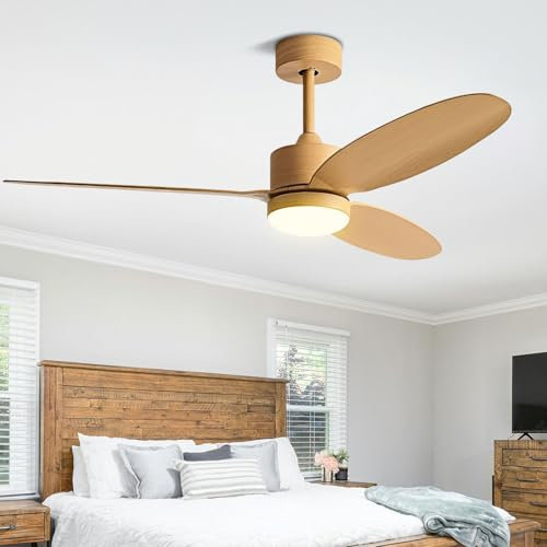 Ventilador de Techo con luz de 52 Pulgadas, Gran Flujo de Aire, silencioso, con Control Remoto e Interruptor de Pared, 6 velocidades, 3 temperaturas de Color, Ventilador de Techo c