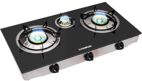 CAMPLUX Explorer Cocina de Gas de 3 Fuegos, 6,25 kW, Butano (28-30mbar) / Propano (37mbar), para Camping, Vanlife y Jardín, TC03GBEU