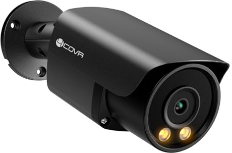 4COVR Telecamera di sorveglianza PoE IP Bullet da 5 MP, per esterni, CCTV cablata con doppia luce, visione notturna a colori, audio bidirezionale, rilevamento di persone e veicoli, fino a 256 GB