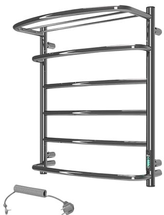 Elna Handtuchheizkörper Chrom – 105W – 605 x 530 mm – Elektrisch mit Handtuchablage – Für Zuhause & Familie – Edelstahl – Mit Thermostat, Timer & Eco – IP44 – Wandmontage