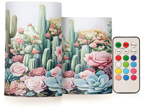 Waassud Cactus Summer Candele senza fiamma a batteria LED candele con telecomando decorazioni di Halloween Natale Set di 2